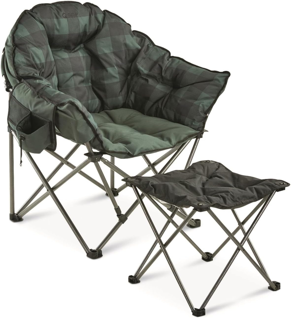 Club Camping Chair, Oversized, Portable, Folding with Padded Seats, 500-Lb. Capacity Green Plaid