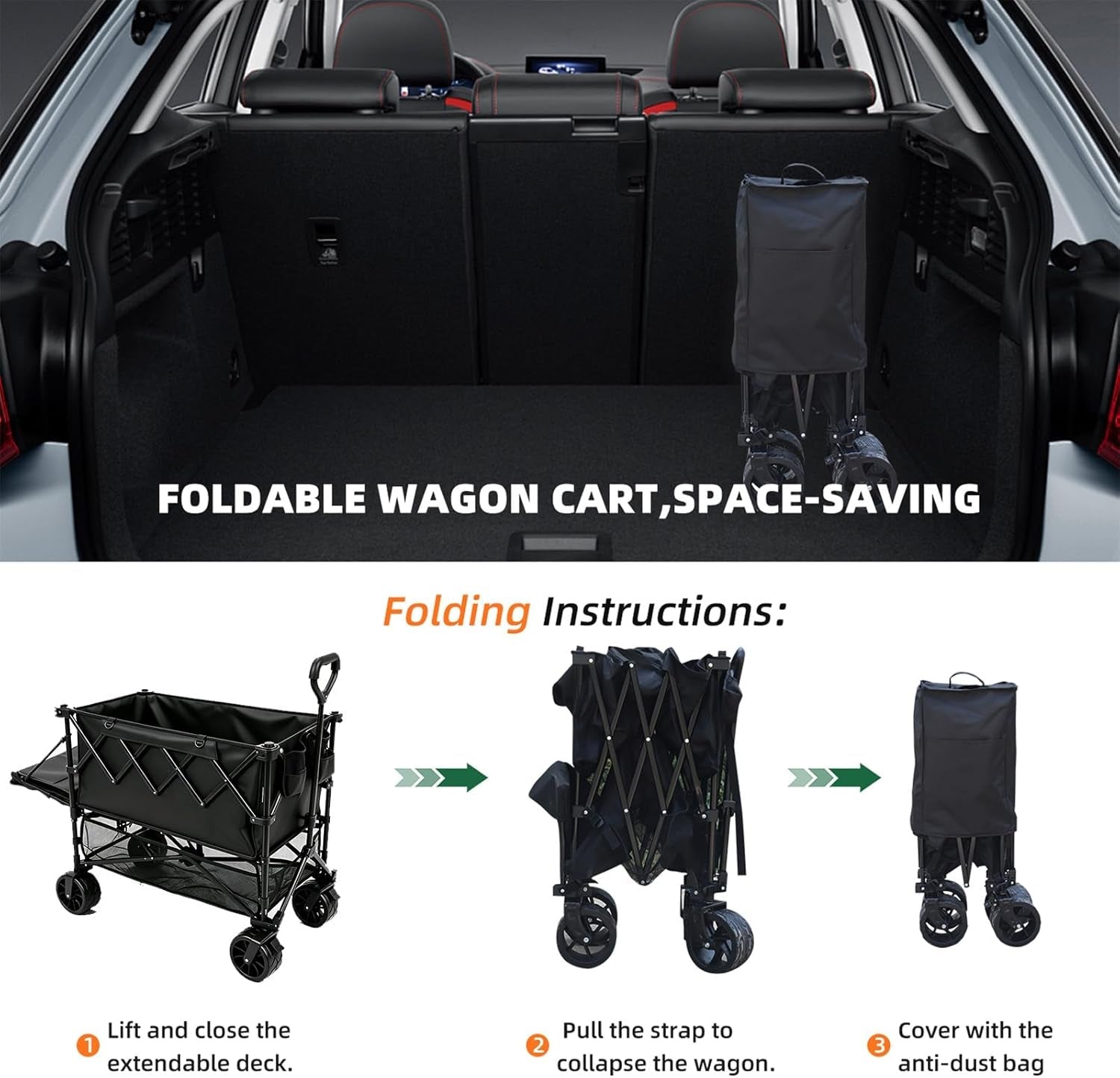 400L Heavy Duty Folding Double Decker Wagon with Table | Collapsible Utility Design, 360° All-Terrain Wheels, 600Lbs Capacity, Tailgate for Picnic & Beach, Camping Portable Outdoor