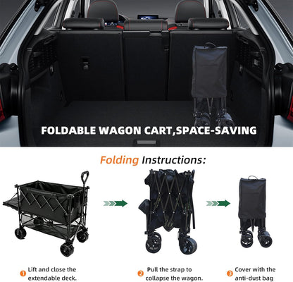 400L Heavy Duty Folding Double Decker Wagon with Table | Collapsible Utility Design, 360° All-Terrain Wheels, 600Lbs Capacity, Tailgate for Picnic & Beach, Camping Portable Outdoor
