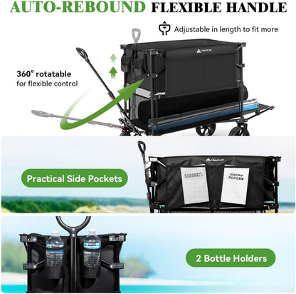 Double Decker Wagon, 400L Extra Large Beach Wagon with Big Wheels for Sand, 500LBS Heavy Duty Collapsible Cart with Tailgate, Utility Carts Foldable for Beach, Sports