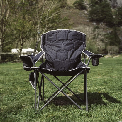 Oversized Camping Chair for Adults, Heavy Duty 500LBS Black | Padded Oversized Camping Chair with Cup Holder & Side Pocket. Portable Folding Lawn Chair for Outdoor Beach Picnic Fishing