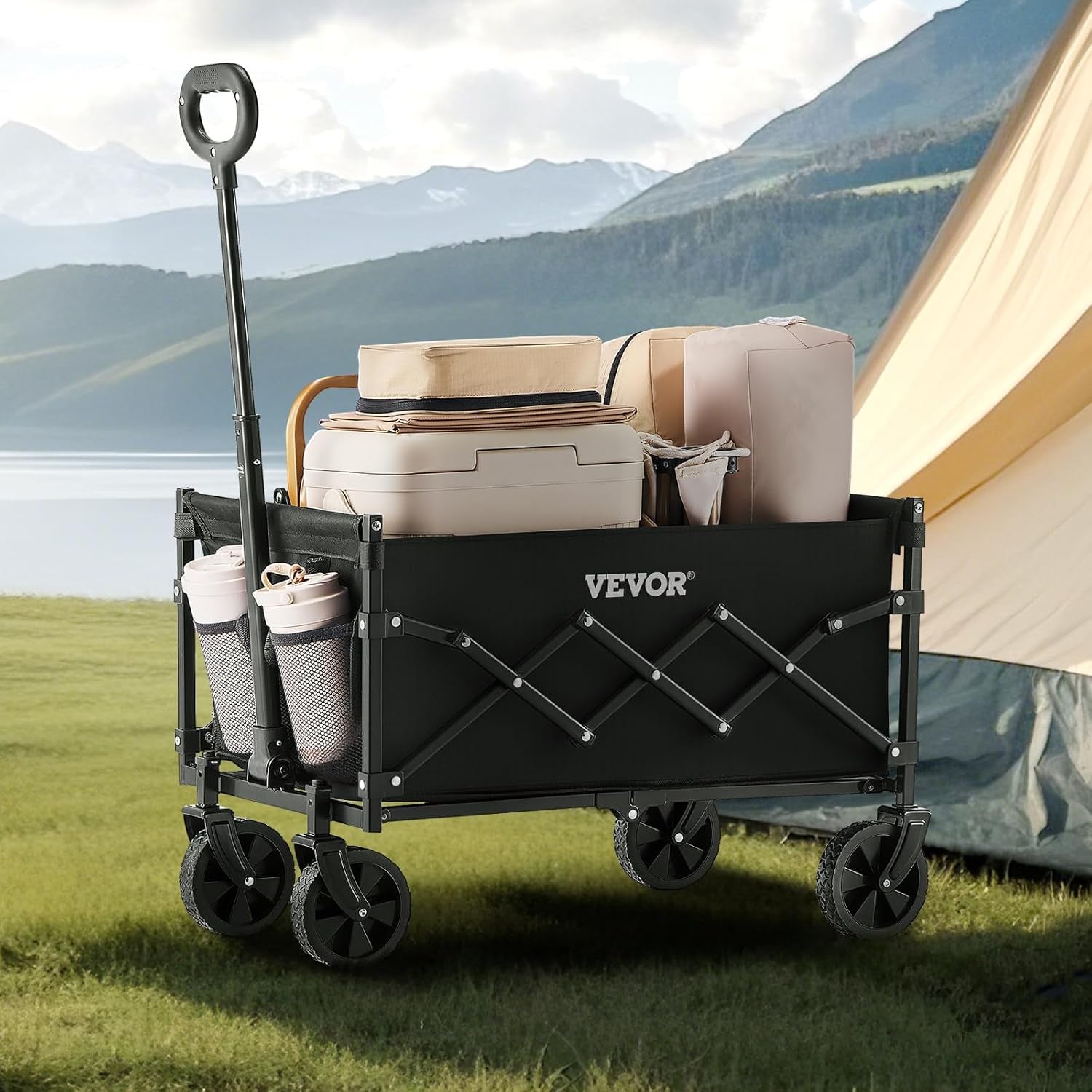 Collapsible Folding Wagon with Wheels, Wagons Carts Foldable with 225Lbs Capacity, Lightweight Portable Utility Wagon Cart for Grocery Shopping Sports Camping and Garden