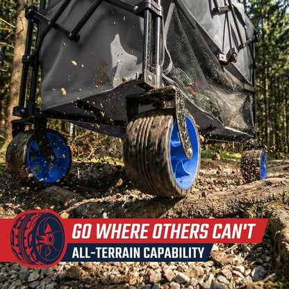 500LBS Heavy Duty Double Decker Wagon with Extender, 400L Large Capacity Collapsible Garden Cart Fits 10X10 Canopy, All-Terrain Big Wheels with Brakes, Foldable Utility Wagon for Sports, Camping