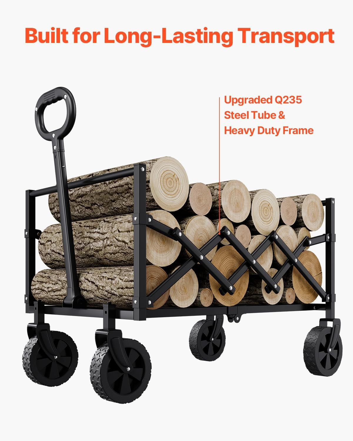 Collapsible Folding Wagon with Wheels, Wagons Carts Foldable with 225Lbs Capacity, Lightweight Portable Utility Wagon Cart for Grocery Shopping Sports Camping and Garden