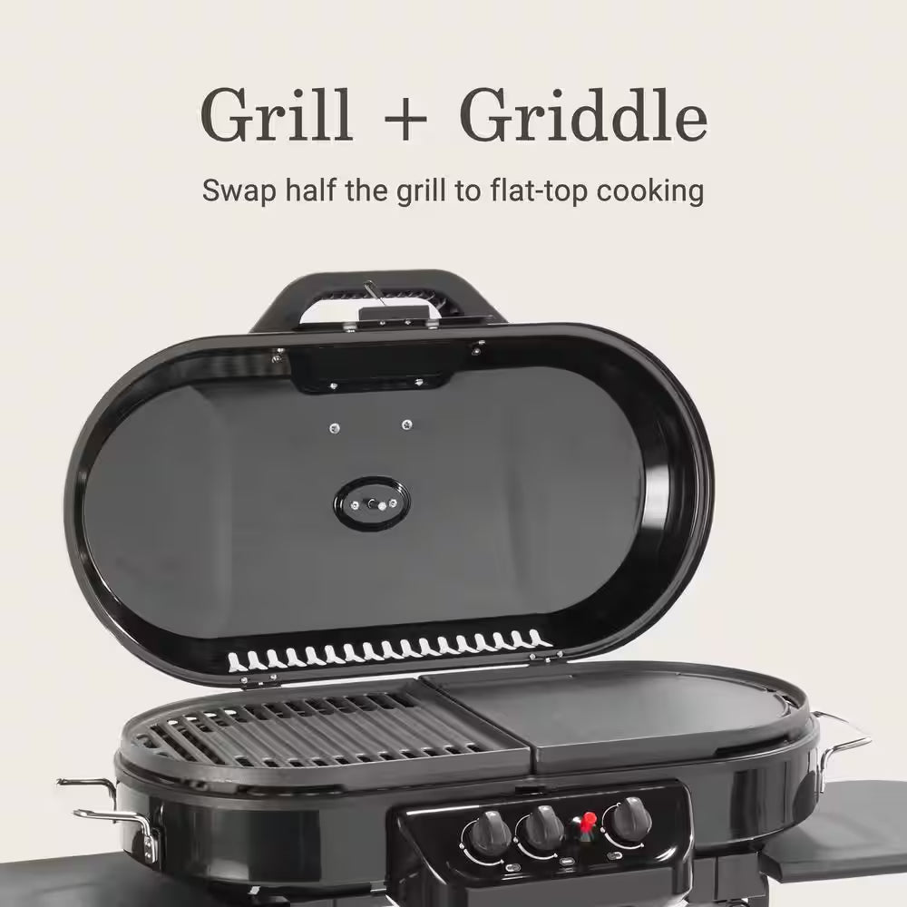 Roadtrip 285-Standup Portable Propane Gas Grill with Grill plus Griddle Bundle, Black