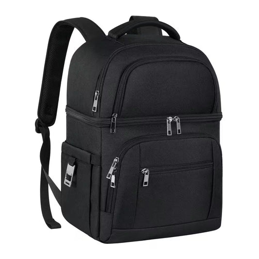 21.75 Qt. Black Cooler Backpack, Insulated Backpack Cooler, Leakproof Double Deck Cooler Bag