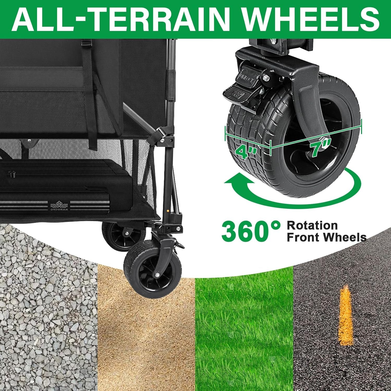 Double Decker Wagon 600Lb Capacity & 400L Collapsible Sports Wagon with Big Wheels 54" Extended Utility Folding Cart for Camping Fishing & Outdoor Use