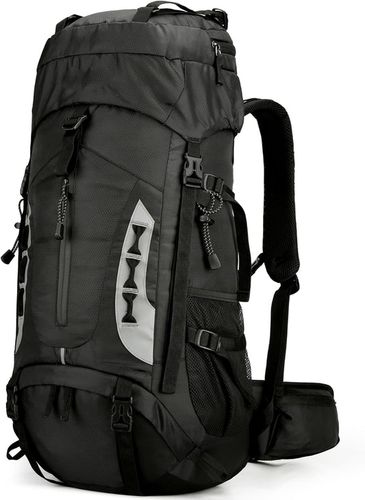 75L Hiking Backpack with Rain Cover Waterproof Camping Backpack Shoes Warehouse for Men Women, Frameless