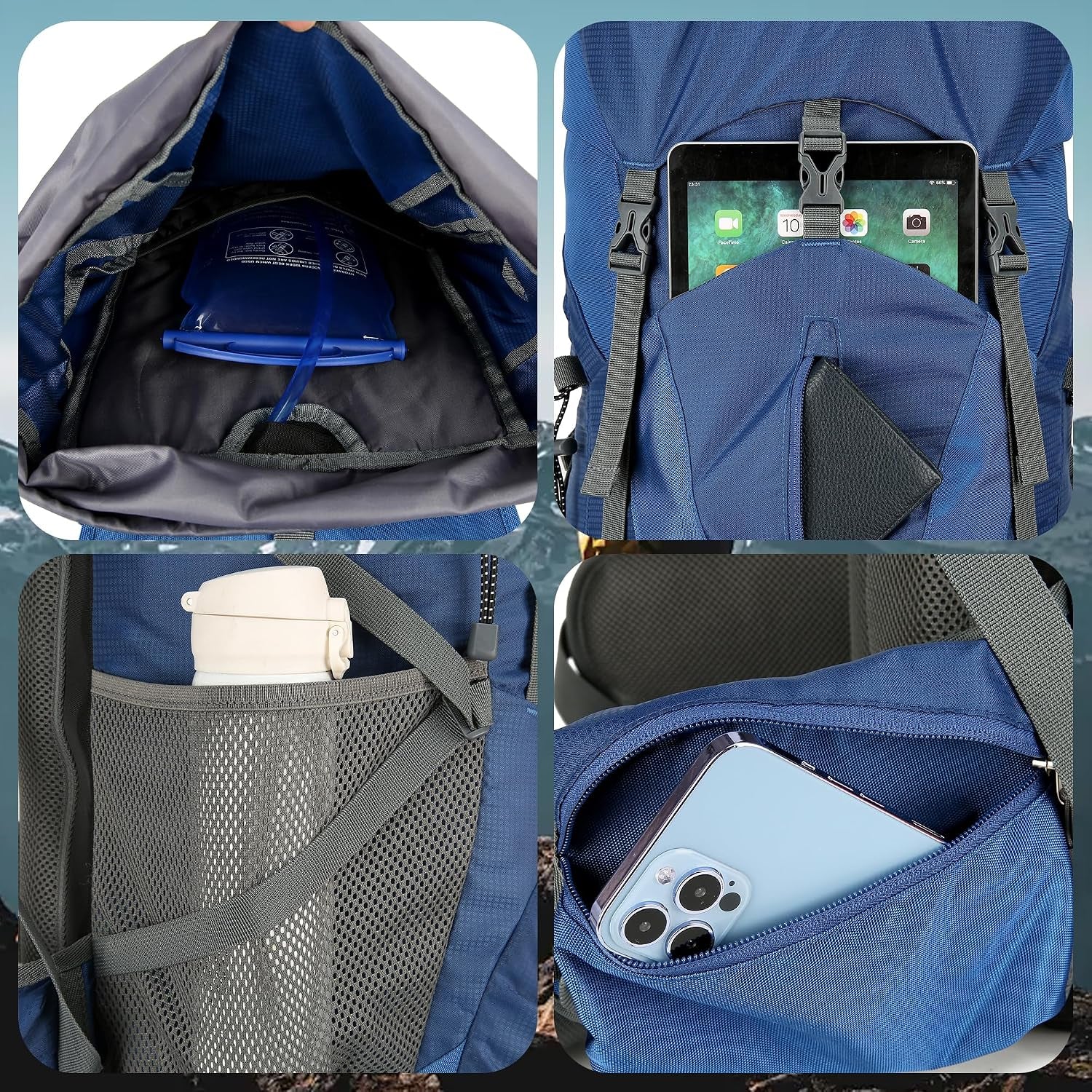 75L Hiking Backpack with Rain Cover Waterproof Camping Backpack Shoes Warehouse for Men Women, Frameless
