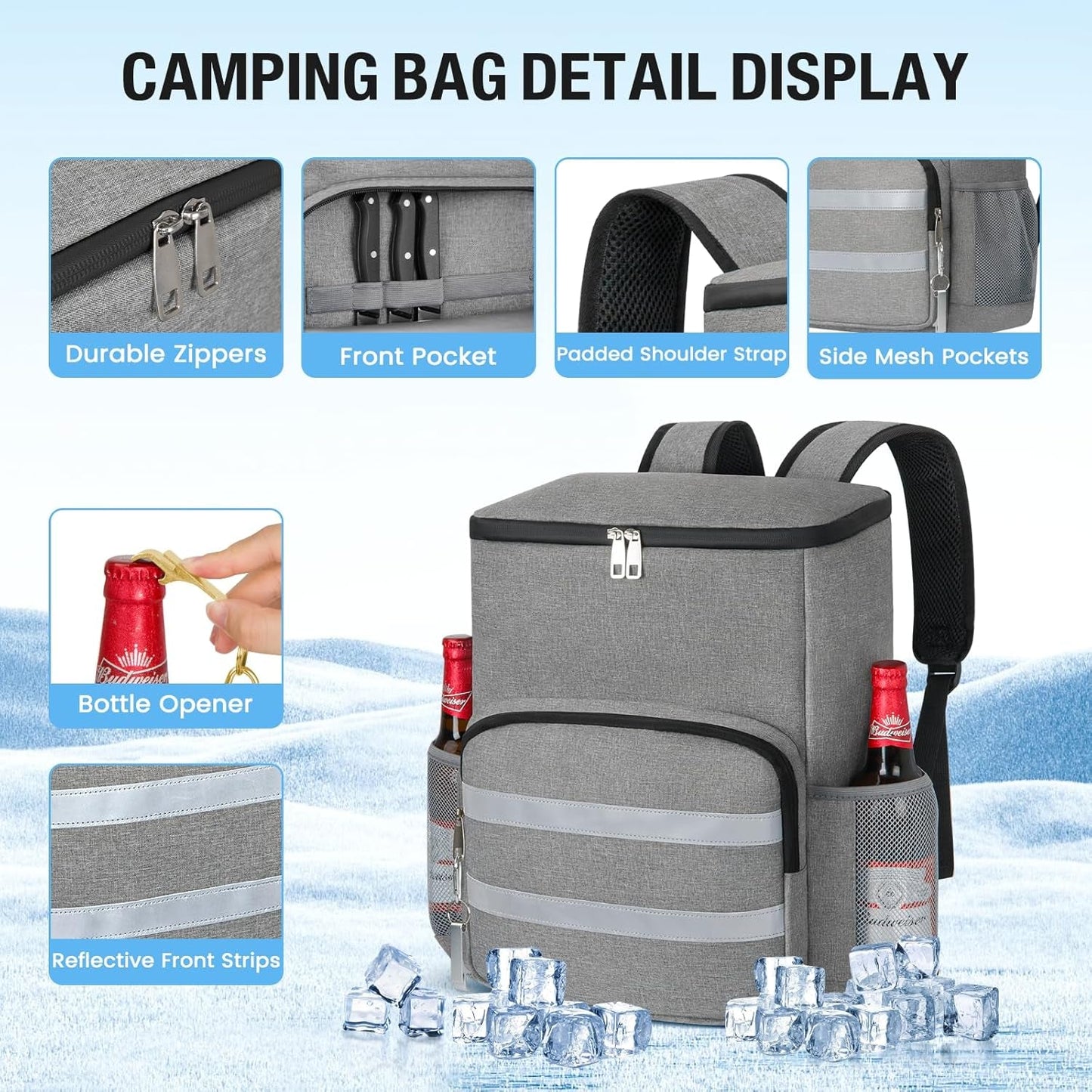 Backpack Cooler - 54 Cans Large Capacity Insulated Leak Proof Backpack for Men & Women, Cooler Bag Picnic Camping Beach Hiking Travel Lunch Backpack