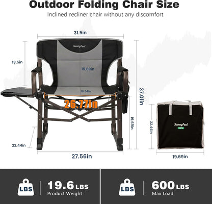Oversized Camping Directors Chair 2 Pack Portable Foldable Camp Chair for Adults Support 600Lbs with Side Pocket and Side Table for Beach, Fishing, Trip, Picnic, Lawn, Outdoor Black