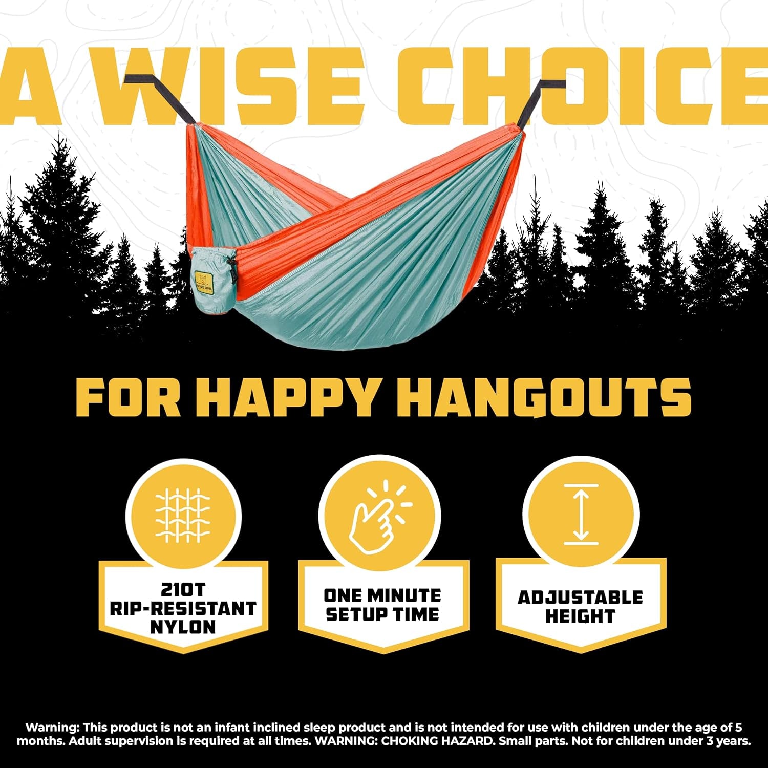 Camping Hammock – up to 500Lbs Portable Hammock with Tree Straps - Travel, Backpacking, Hiking, Outdoors Camping Gear - Single or Double
