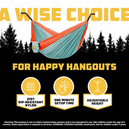 Camping Hammock – up to 500Lbs Portable Hammock with Tree Straps - Travel, Backpacking, Hiking, Outdoors Camping Gear - Single or Double