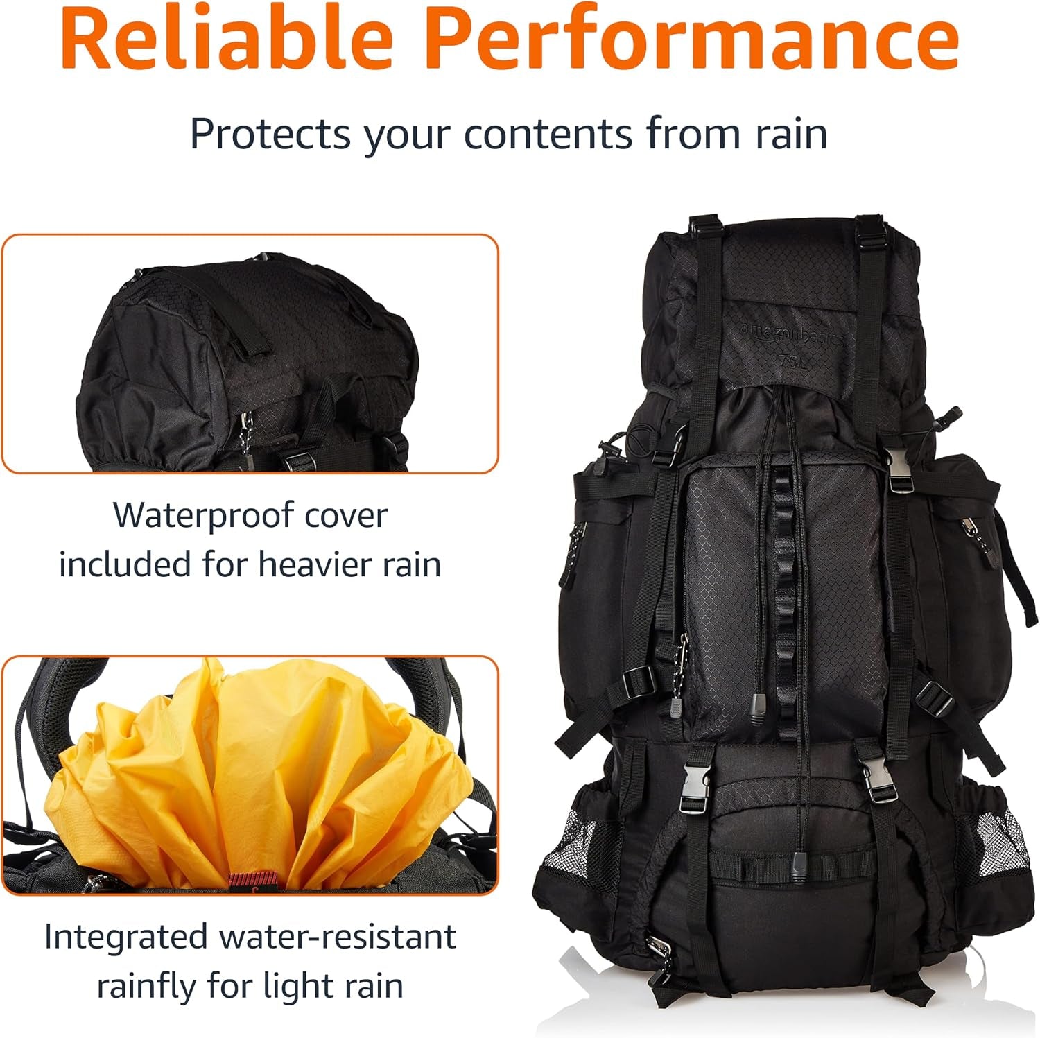 Internal Frame Hiking Backpack for Camping and Backpacking, Adjustable Straps, Rainfly Included