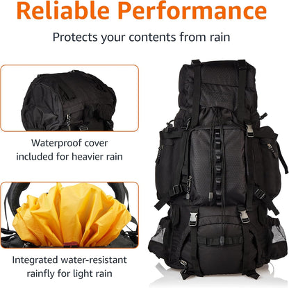 Internal Frame Hiking Backpack for Camping and Backpacking, Adjustable Straps, Rainfly Included