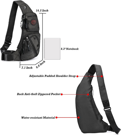 Sling Bag Chest Shoulder Backpack Crossbody Bags Casual Daypack for Men Women (Black-2620N)