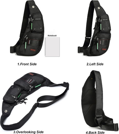 Sling Bag Chest Shoulder Backpack Crossbody Bags Casual Daypack for Men Women (Black-2854)
