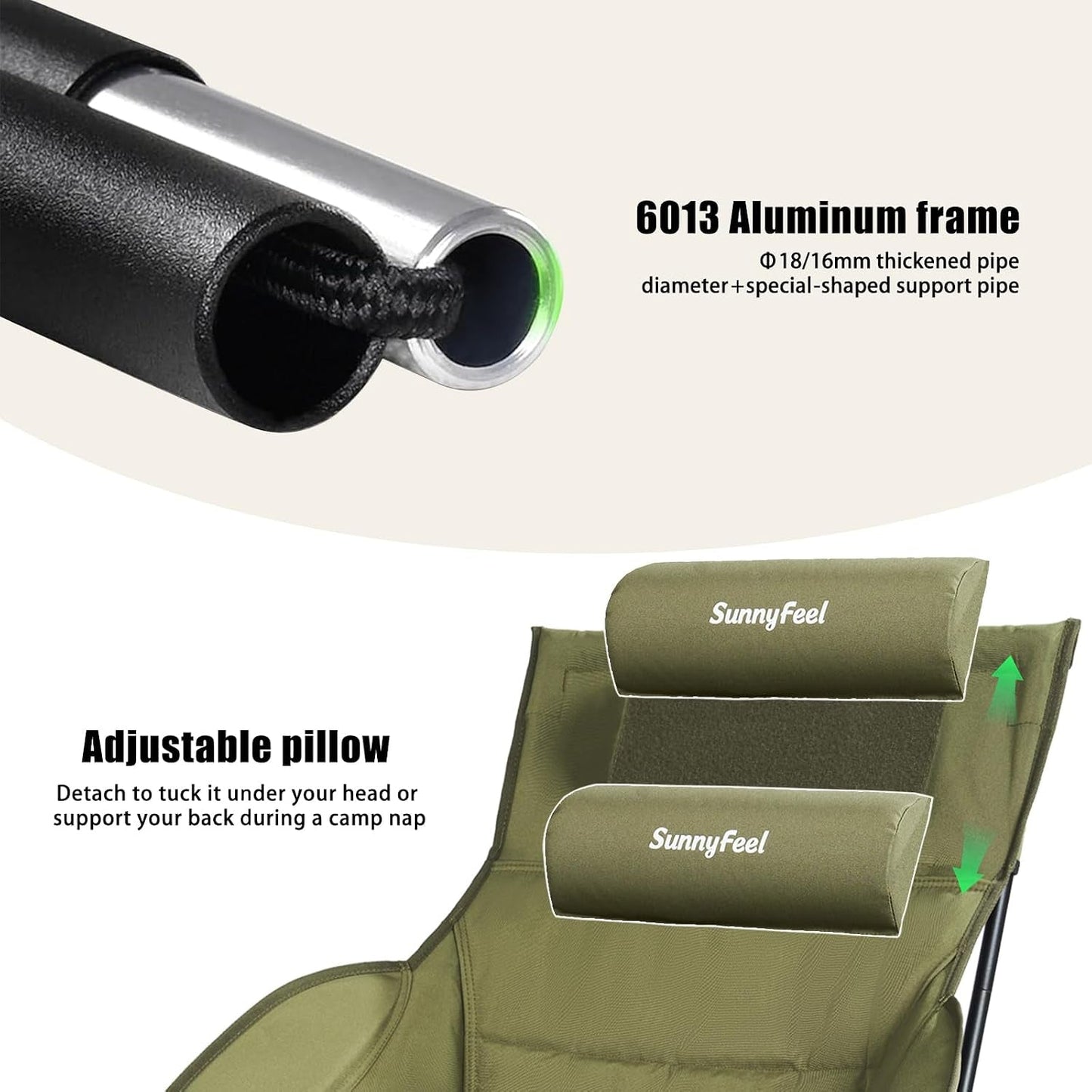 Oversized High Back Padded Camping Chair, Portable Folding Outdoor Chair, Sturdy Camping Chair, Ultralight Compact Chair for Camping, Beach, Festival, Travel, Patio (Army Green)