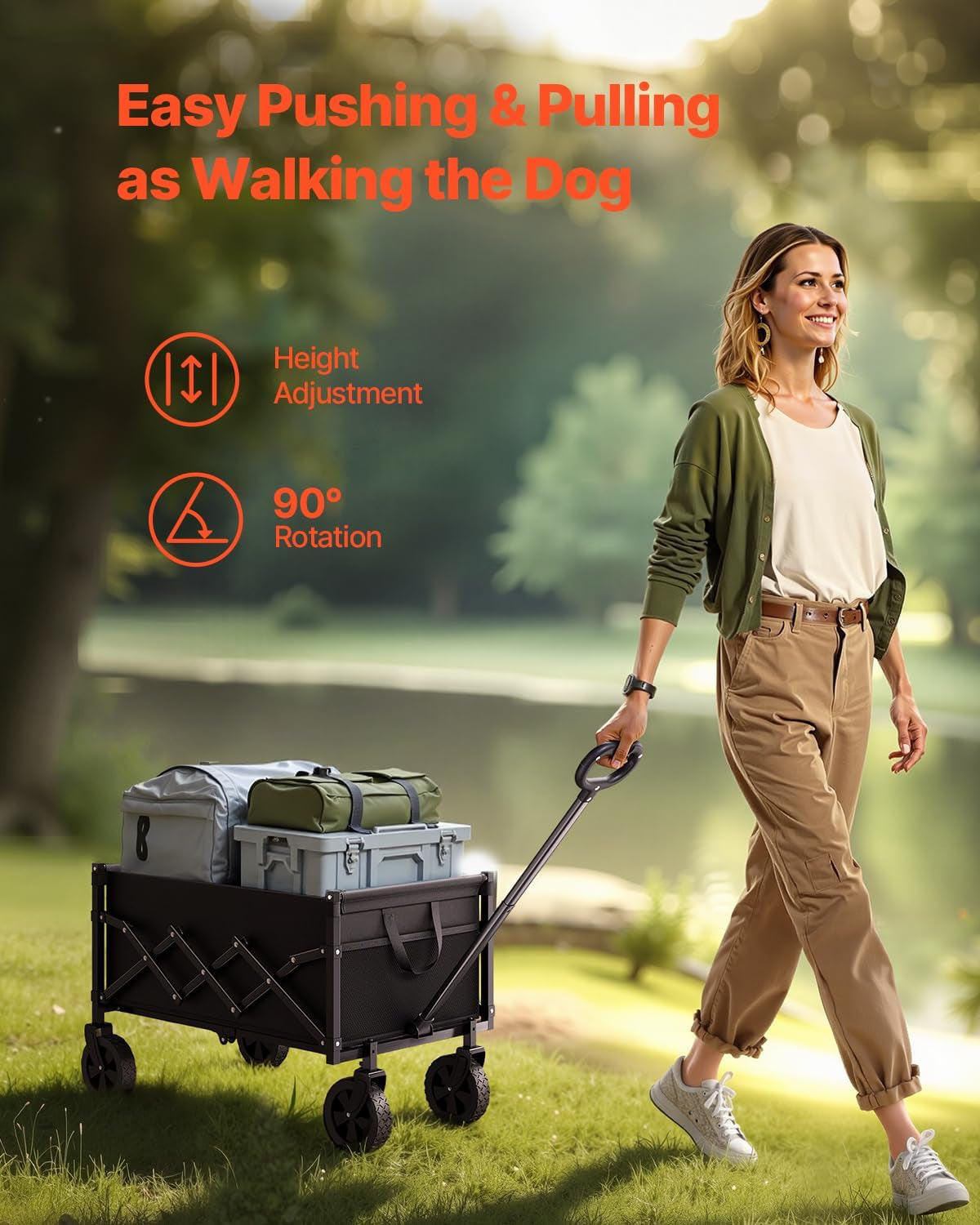 Collapsible Folding Wagon with Wheels, Wagons Carts Foldable with 225Lbs Capacity, Lightweight Portable Utility Wagon Cart for Grocery Shopping Sports Camping and Garden