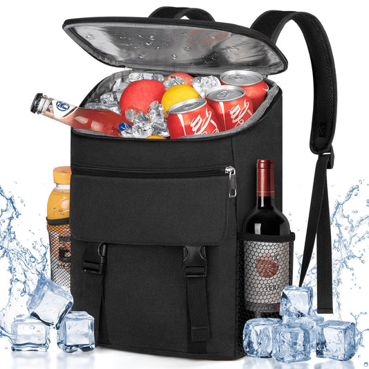 Camping Cooler Backpack 33 Can, Large Capacity Cooler Bag Insulated Compartments Thermal Pocket, Leakproof & Lightweight Travel Cooler Bag, Waterproof Picnic Camping Beach Bag, Black