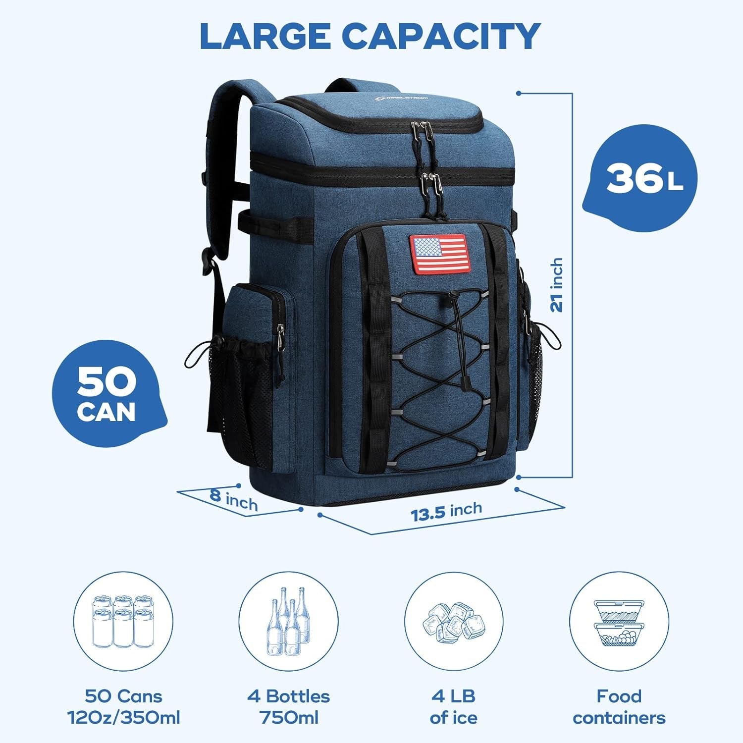 Cooler Backpack,50 Can Insulated Soft Backpack Cooler,Portable Lightweight Leakproof Cooler Bag,Large Capacity Beach Cooler,Waterproof Lunch Backpack for Men Women