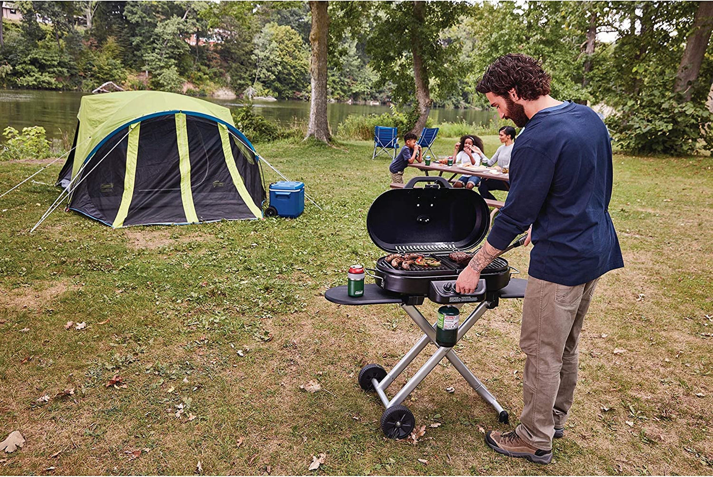 Coleman Roadtrip 285 Portable Stand-Up Propane Grill with 3 Adjustable Burners & Instastart Ignition, 20,000 Btus of Power for Outdoor Cooking, Camping, Tailgating, Grilling, Bbqs, & More