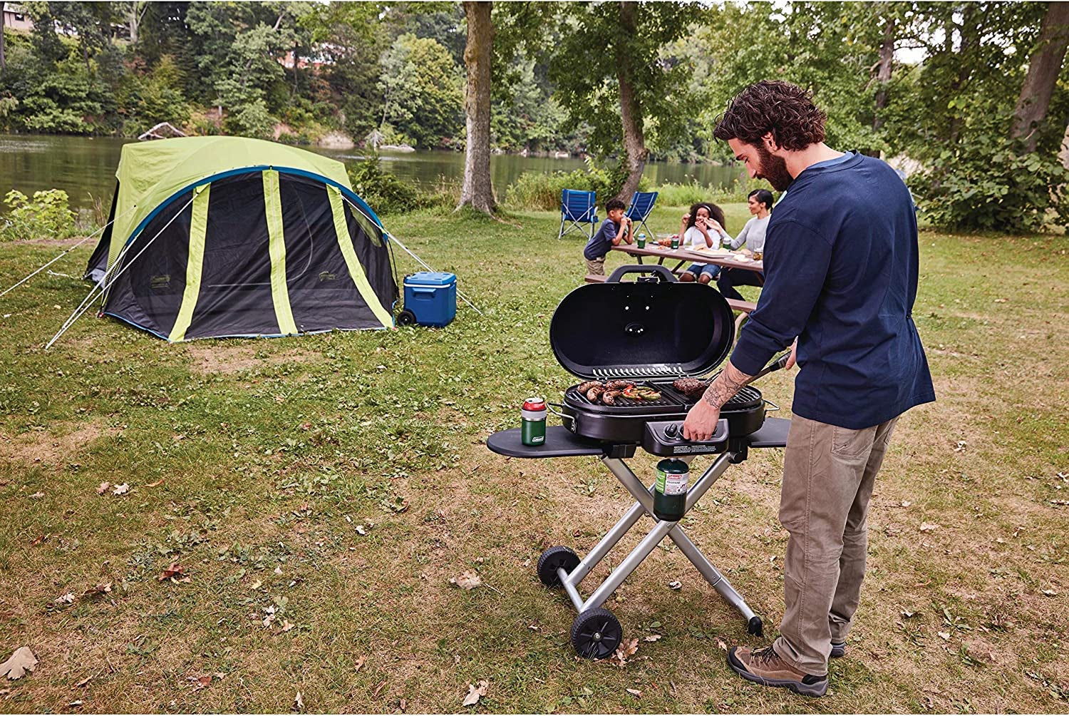 Coleman Roadtrip 285 Portable Stand-Up Propane Grill with 3 Adjustable Burners & Instastart Ignition, 20,000 Btus of Power for Outdoor Cooking, Camping, Tailgating, Grilling, Bbqs, & More