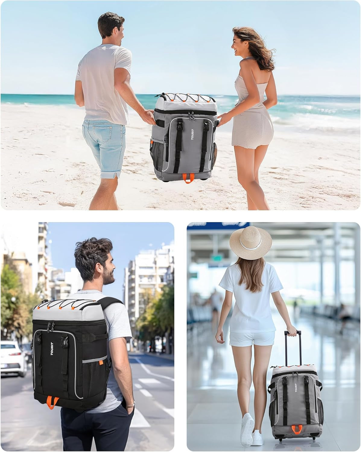 Insulated Rolling Cooler Backpack, Leakproof Waterproof Beach Cooler Bag with Wheels and Handle, Outdoor Camping Picnic Travel