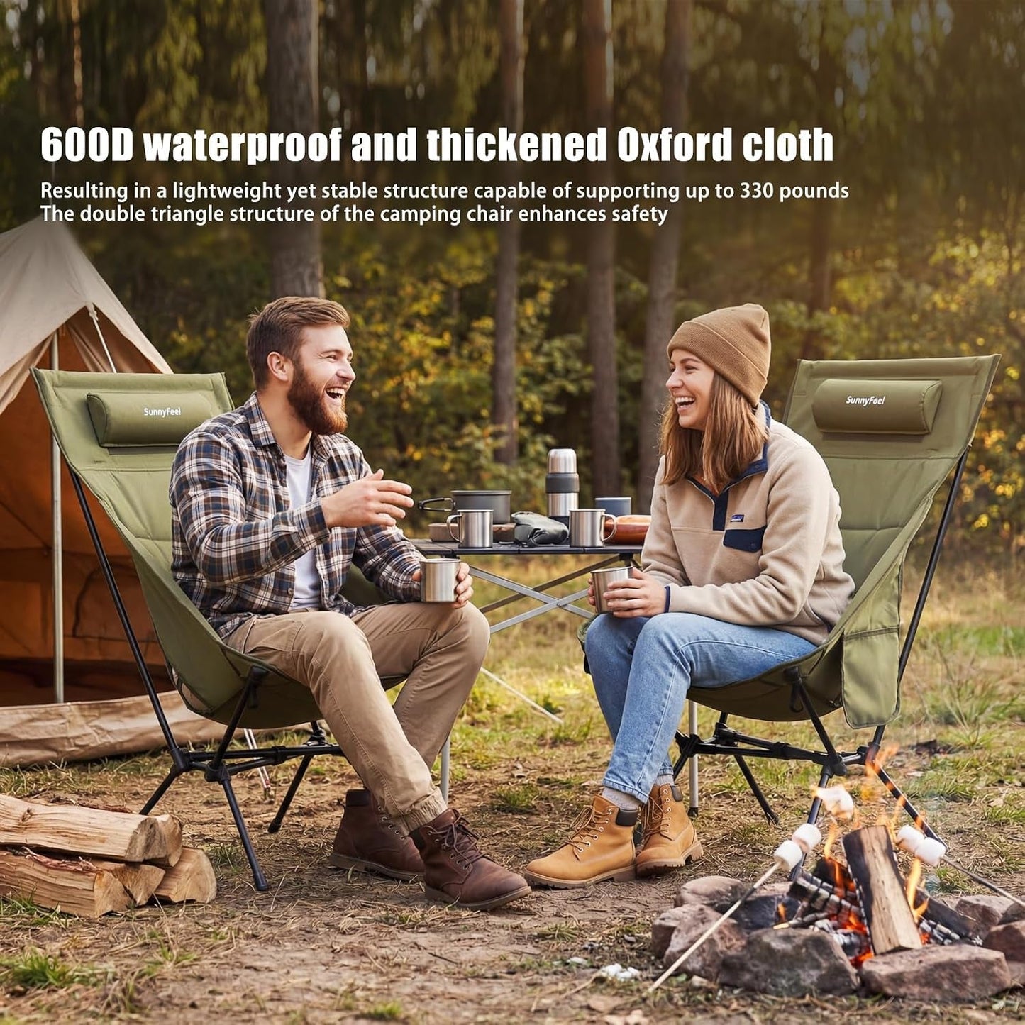 Oversized High Back Padded Camping Chair, Portable Folding Outdoor Chair, Sturdy Camping Chair, Ultralight Compact Chair for Camping, Beach, Festival, Travel, Patio (Army Green)