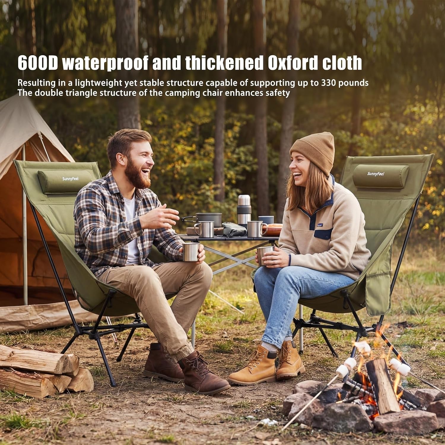 Oversized High Back Padded Camping Chair, Portable Folding Outdoor Chair, Sturdy Camping Chair, Ultralight Compact Chair for Camping, Beach, Festival, Travel, Patio (Army Green)