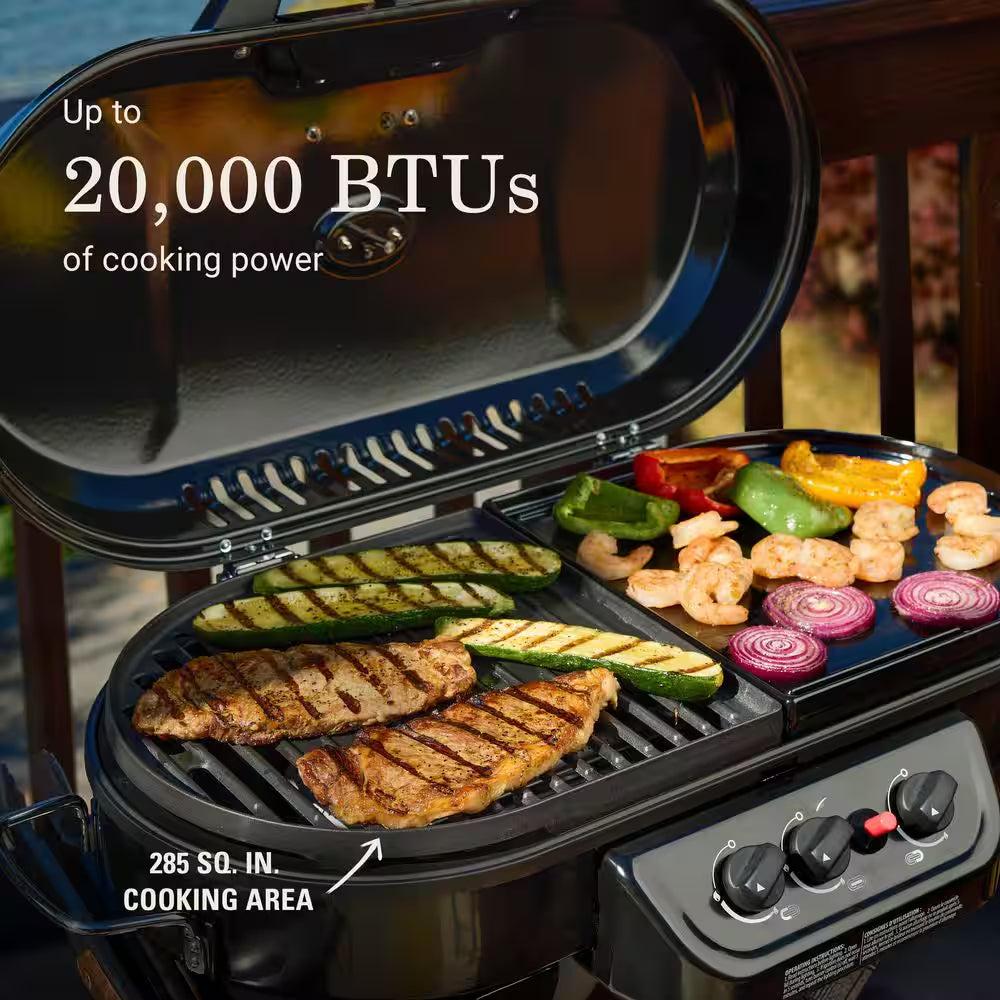 Roadtrip 285-Standup Portable Propane Gas Grill with Grill plus Griddle Bundle, Black