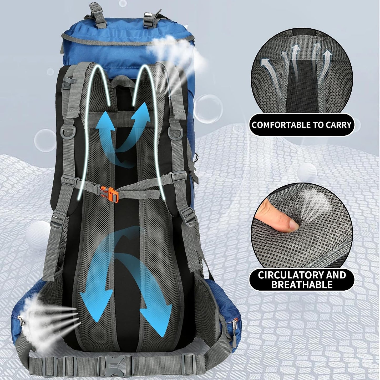 75L Hiking Backpack with Rain Cover Waterproof Camping Backpack Shoes Warehouse for Men Women, Frameless