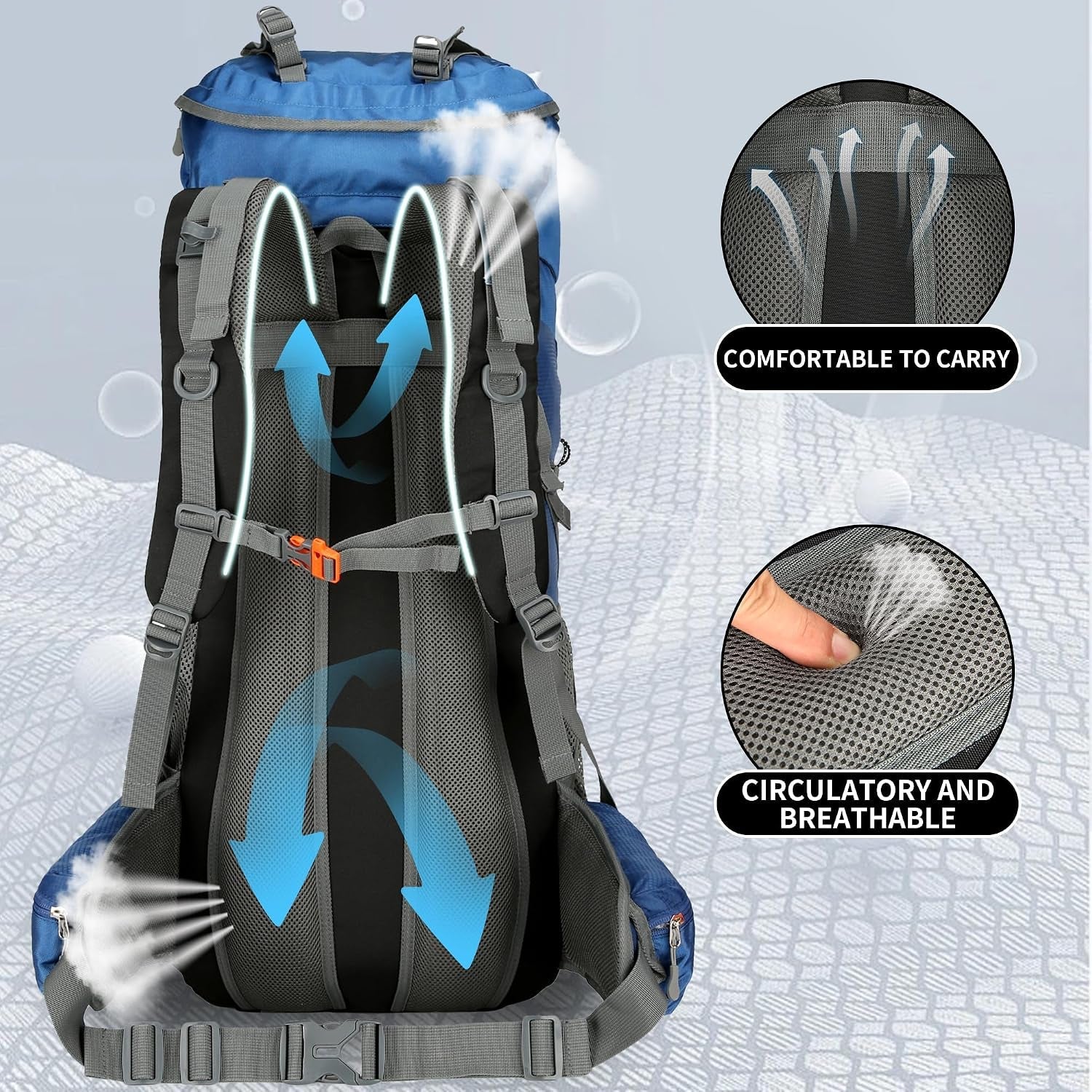 75L Hiking Backpack with Rain Cover Waterproof Camping Backpack Shoes Warehouse for Men Women, Frameless