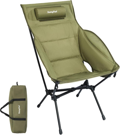 Oversized High Back Padded Camping Chair, Portable Folding Outdoor Chair, Sturdy Camping Chair, Ultralight Compact Chair for Camping, Beach, Festival, Travel, Patio (Army Green)