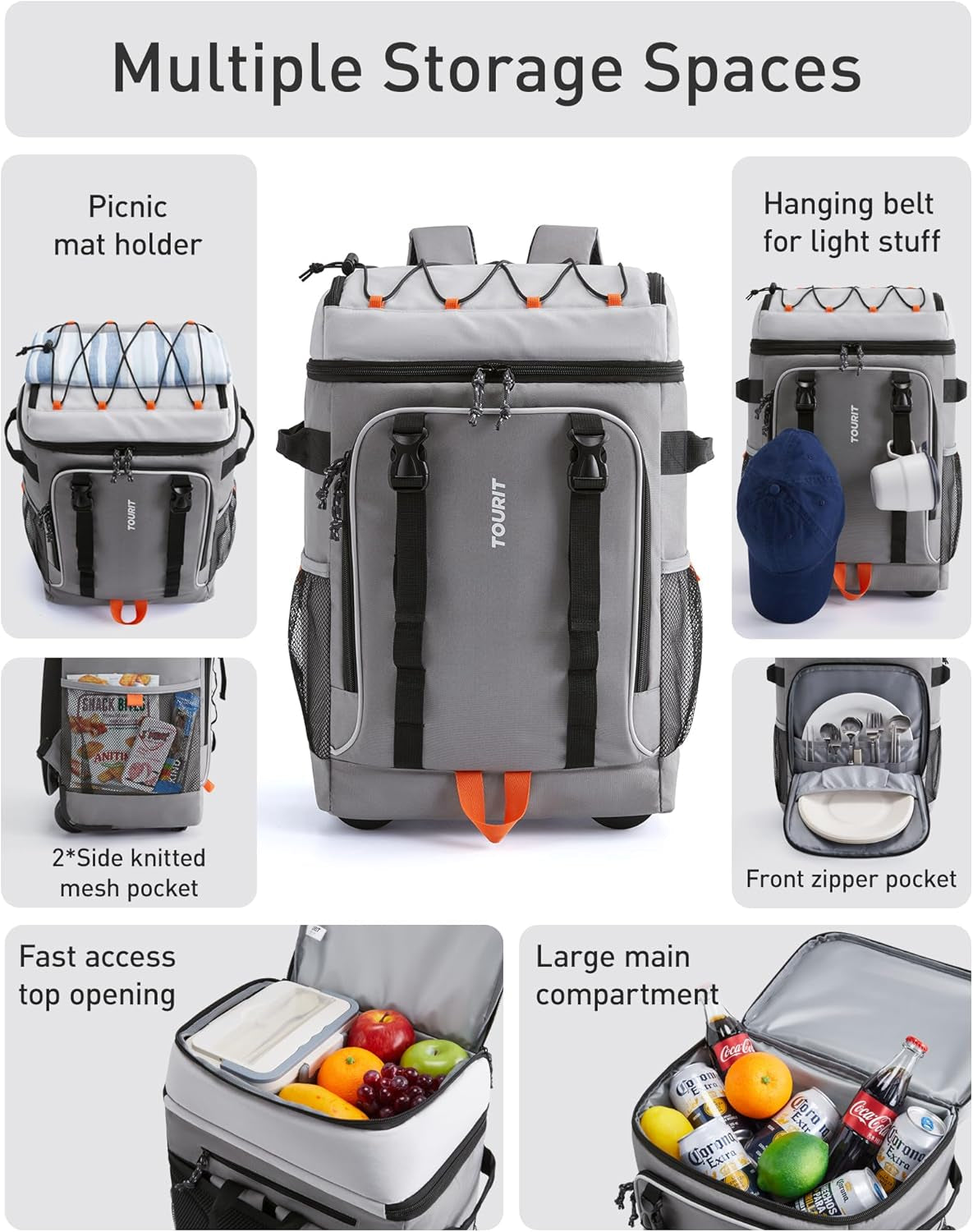 Insulated Rolling Cooler Backpack, Leakproof Waterproof Beach Cooler Bag with Wheels and Handle, Outdoor Camping Picnic Travel