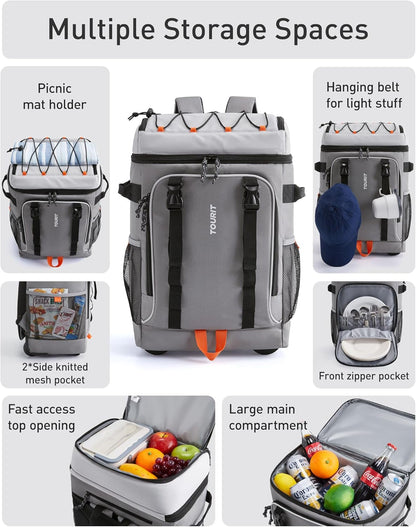 Insulated Rolling Cooler Backpack, Leakproof Waterproof Beach Cooler Bag with Wheels and Handle, Outdoor Camping Picnic Travel