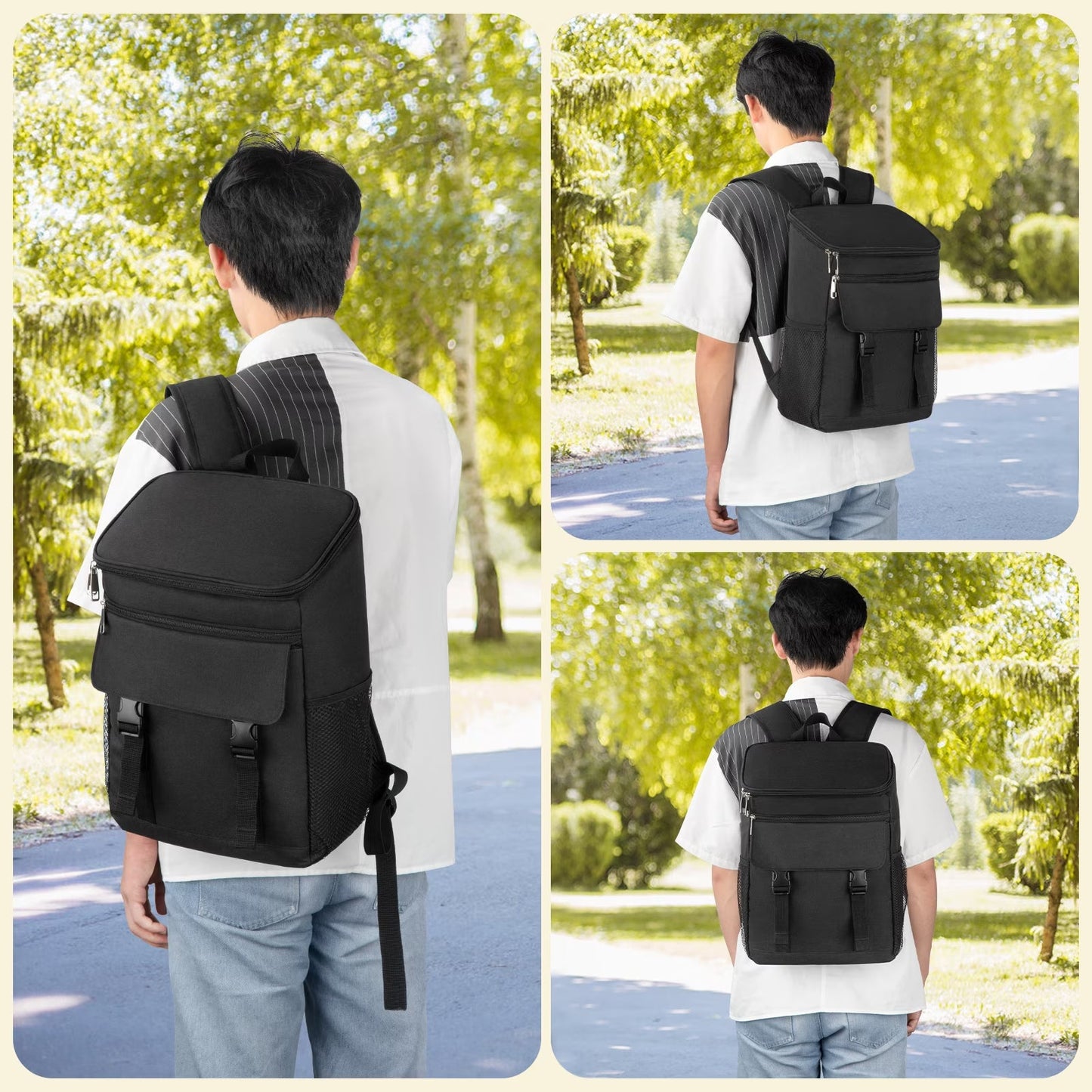 Camping Cooler Backpack 33 Can, Large Capacity Cooler Bag Insulated Compartments Thermal Pocket, Leakproof & Lightweight Travel Cooler Bag, Waterproof Picnic Camping Beach Bag, Black