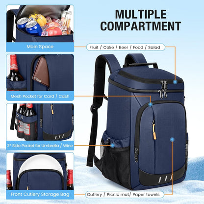 Cooler Backpack- 40 Cans Insulated Backpack Cooler for Men & Women Portable Leak Proof Lunch Backpack Cooler Bag for Beach Picnic Travel Work Camping Hiking-Blue
