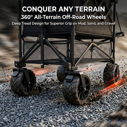 400L Heavy Duty Folding Double Decker Wagon with Table | Collapsible Utility Design, 360° All-Terrain Wheels, 600Lbs Capacity, Tailgate for Picnic & Beach, Camping Portable Outdoor