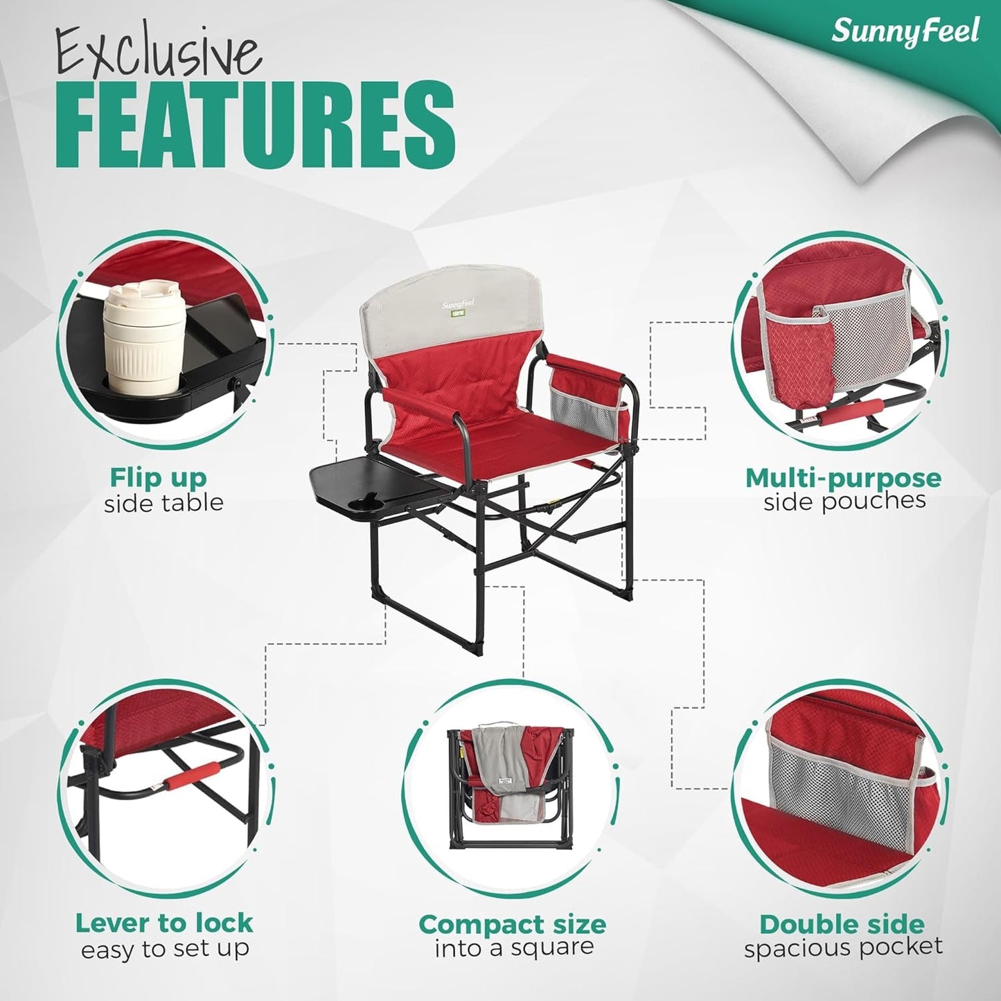 Camping Directors Chair, Heavy Duty,Oversized Portable Folding Chair with Side Table, Pocket for Beach, Fishing,Trip,Picnic,Lawn,Concert Outdoor Foldable Camp Chairs
