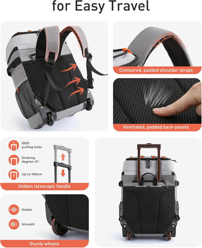 Insulated Rolling Cooler Backpack, Leakproof Waterproof Beach Cooler Bag with Wheels and Handle, Outdoor Camping Picnic Travel