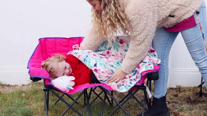 Kids Folding Double Camping Chair, Portable Kids Camping Chairs 2 Seat Chair, Blue Padded Foldable Lawn Chairs with Cup Holder for Beach/Outdoor/Travel/Picnic, Foldable Camp Chairs 2 Person