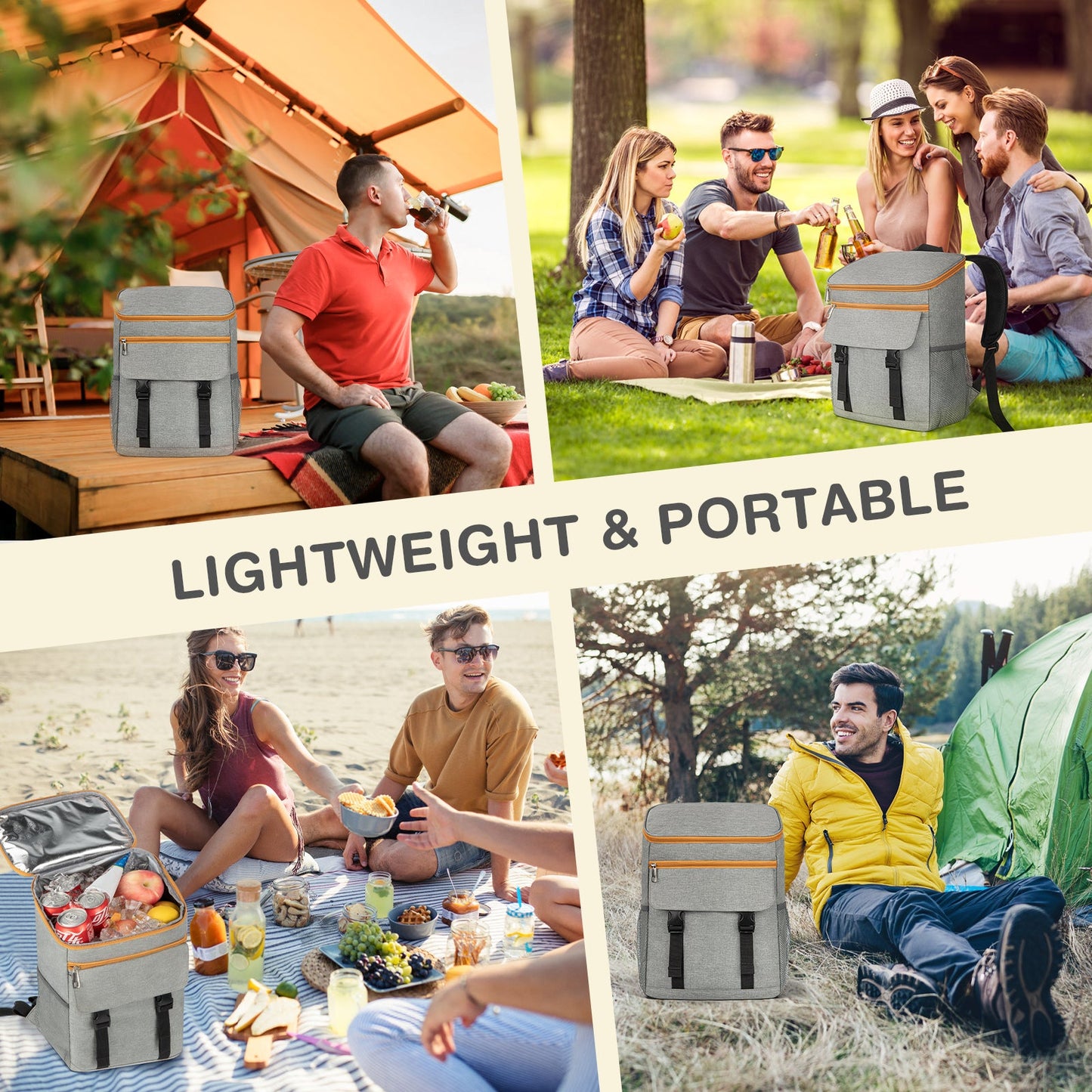 Camping Cooler Backpack 50 Can, Large Capacity Cooler Bag Insulated Compartments Thermal Pocket, Leakproof & Lightweight Travel Cooler Bag, Waterproof Picnic Camping Beach Bag, Gray