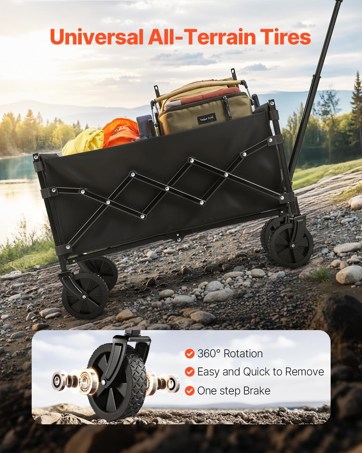 Collapsible Folding Wagon with Wheels, Wagons Carts Foldable with 225Lbs Capacity, Lightweight Portable Utility Wagon Cart for Grocery Shopping Sports Camping and Garden