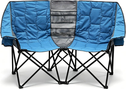Folding Double Camping Chair, Oversized Loveseat Chair, Heavy Duty Portable/Foldable Lawn Chair with Storage for Outside/Outdoor/Travel/Picnic, Fold up Camp Chairs for Adults 2 People