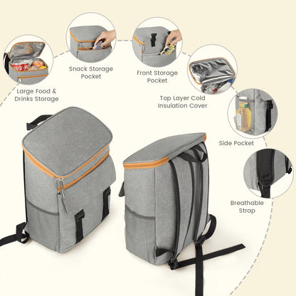 Camping Cooler Backpack 50 Can, Large Capacity Cooler Bag Insulated Compartments Thermal Pocket, Leakproof & Lightweight Travel Cooler Bag, Waterproof Picnic Camping Beach Bag, Gray