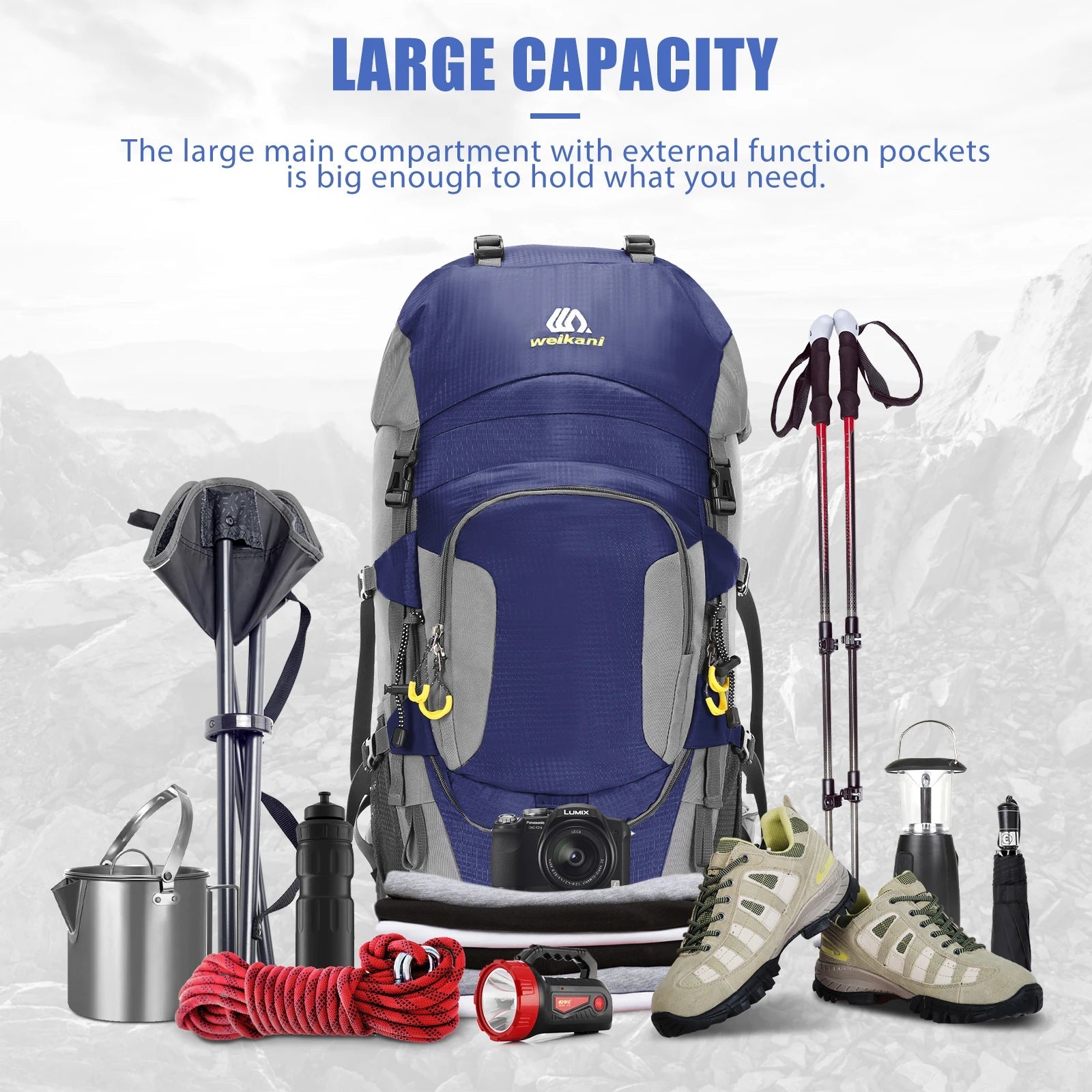 60L Waterproof Hiking Backpack Camping Mountain Climbing Cycling Backpack Outdoor Sport Bag with Rain Cover