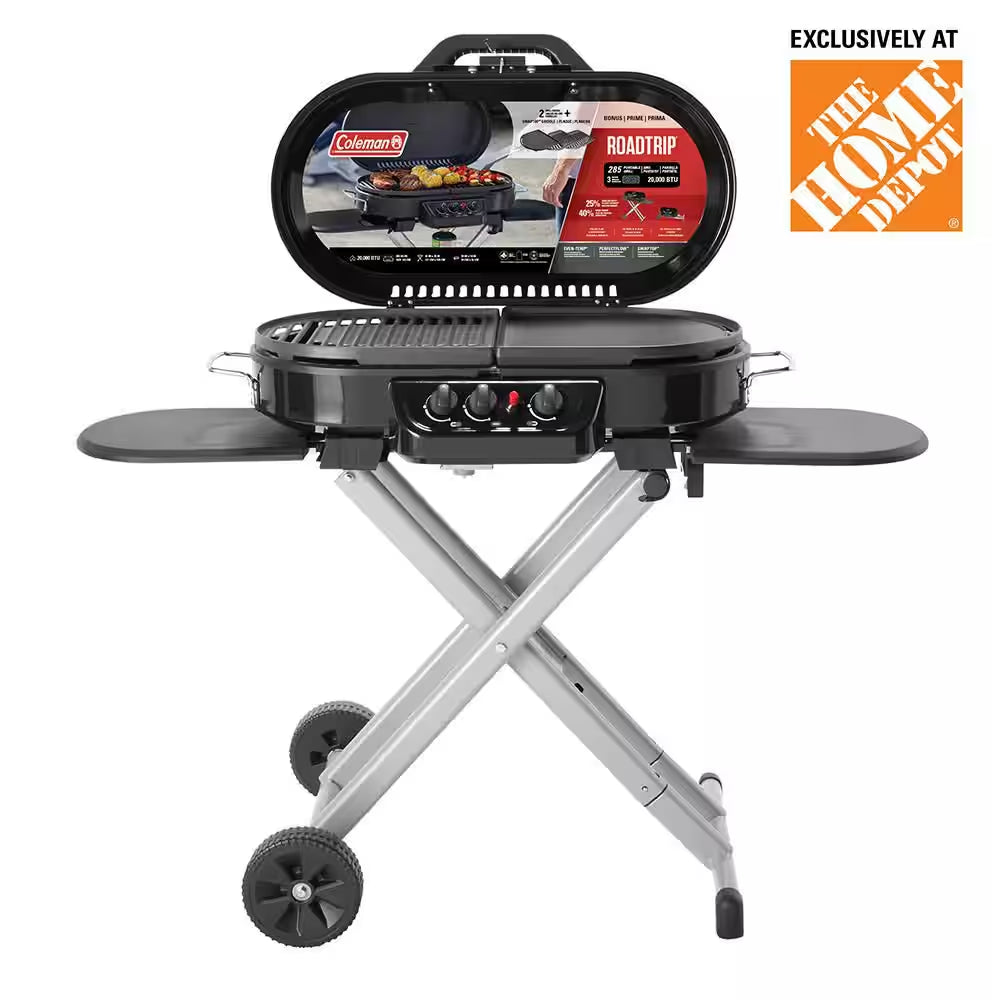 Roadtrip 285-Standup Portable Propane Gas Grill with Grill plus Griddle Bundle, Black