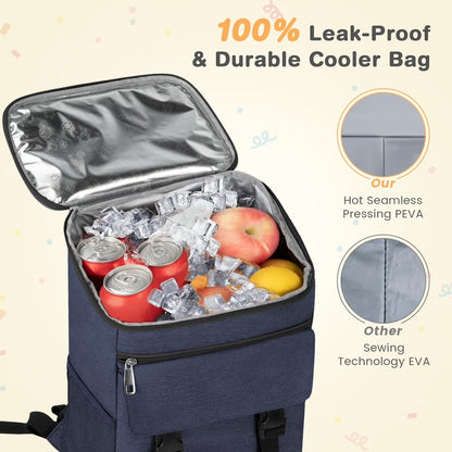 Camping Cooler Backpack 50 Can, Large Capacity Cooler Bag Insulated Compartments Thermal Pocket, Leakproof & Lightweight Travel Cooler Bag, Waterproof Picnic Camping Beach Bag, Blue