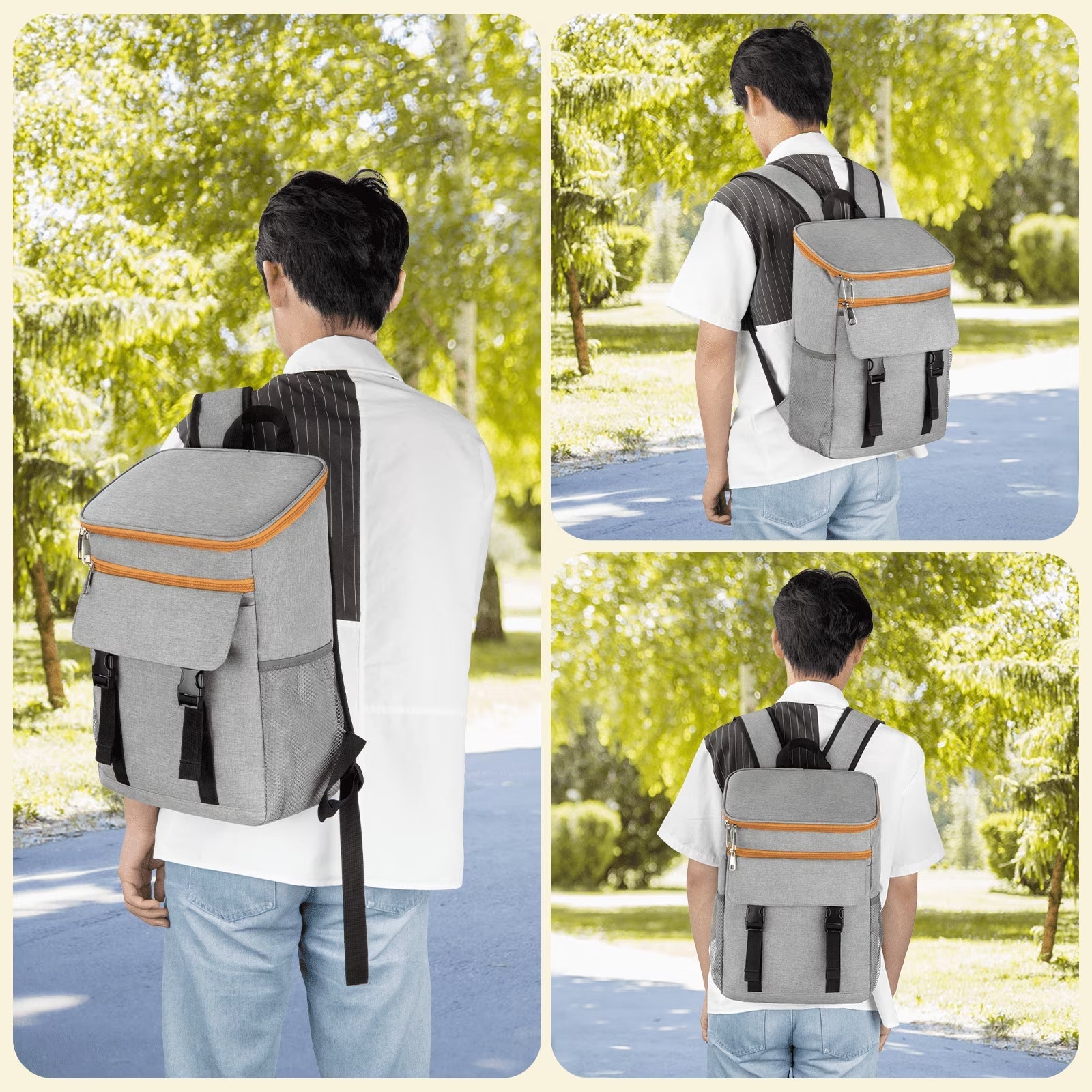 Camping Cooler Backpack 50 Can, Large Capacity Cooler Bag Insulated Compartments Thermal Pocket, Leakproof & Lightweight Travel Cooler Bag, Waterproof Picnic Camping Beach Bag, Gray
